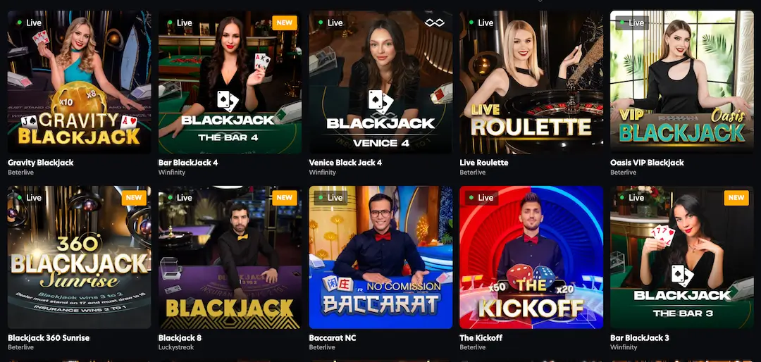 Live Dealer Games section at Oshi