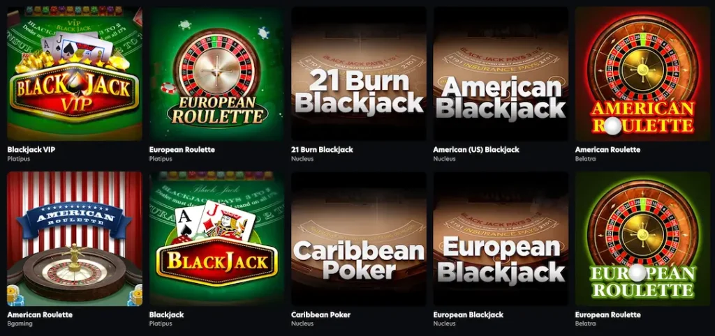 Table Games catalogue at Oshi Casino New Zealand