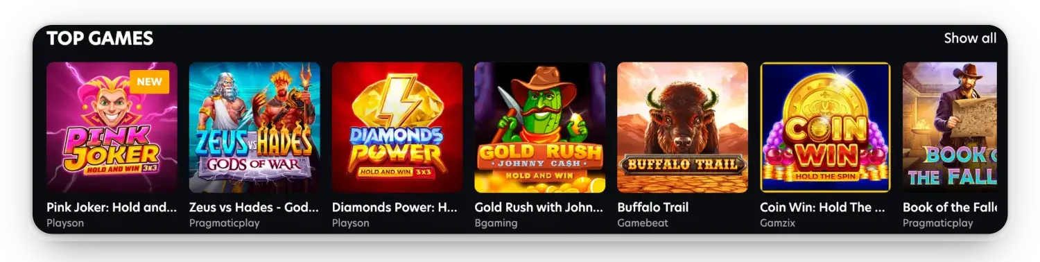 Top games of Casino Oshi Pokies